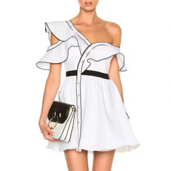 Self-Portrait White Ruffle Dress - Picture 1 of 11